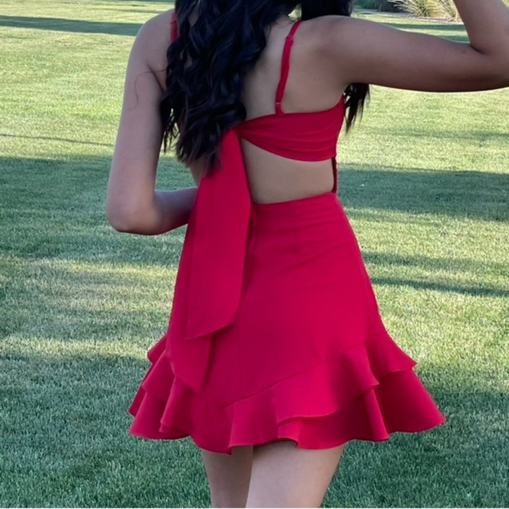 Red Ruffled Spaghetti Strap Mini Sundress - Picture 7 of 7